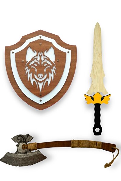 Kiri Ahşap balta kalkan ve kılıç seti