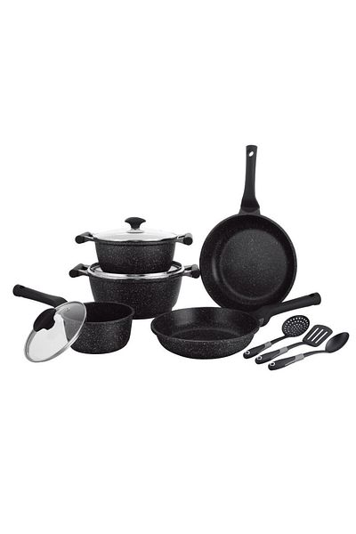 Prestige Essentials Granite Nonstick Pots and Pans Set | Induction Cookware Set 11 Pieces  - Black