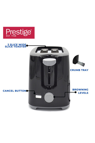Prestige Toaster 2 Slice Bread | Toaster Machine with 7 Settings | 700w Black PR81534