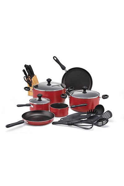 Prestige Non Stick  Pots and Pans Set 22 Piece | Value Pack Cookware Set PR20965 - Red