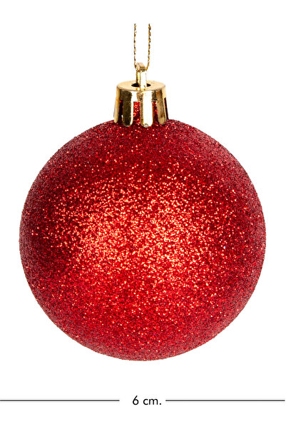 Herdekora Christmas Ball Glitter Matte Glossy Set of 12 Red 6 Cm.