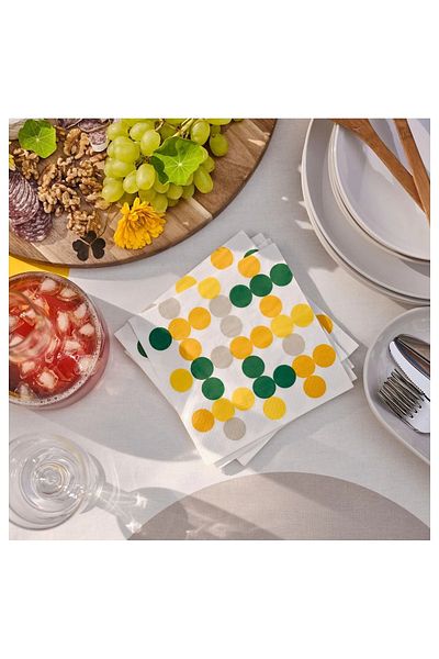 merni Dotted Yellow Green Colored Patterned Paper Napkin 33X33 cm 15 Pieces