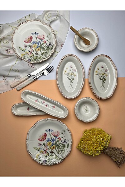 tabakevi Tabak Evi Porselen Fulya Buket Kahvaltı Takımı 6 Kişilik 14 Parça