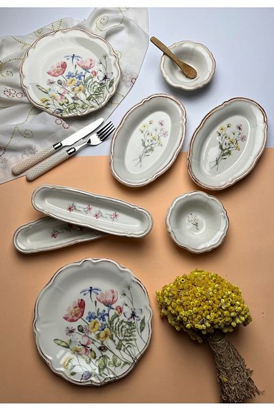 tabakevi Tabak House Porcelain Fulya Bouquet Breakfast Set for 6 People 14 Pieces