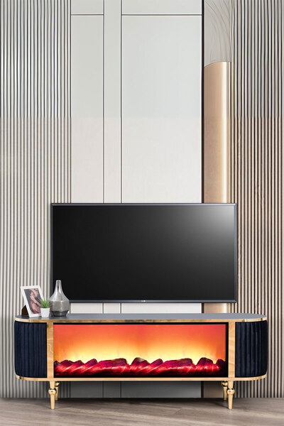 Breda Home Concept Atina Şömineli Tv Ünitesi Kumaş Kaplama Yan Detay