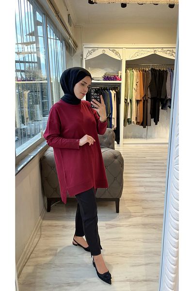 Invee Invee 6840 Claret Red Knitwear Tunic