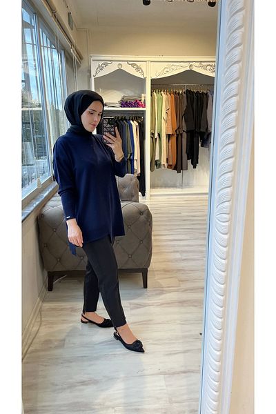 Invee Invee 6840 Navy Blue Knitwear Tunic