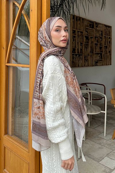 lamelif.com Σάλι Versa με βαμβακερό σχέδιο - Mink Soil