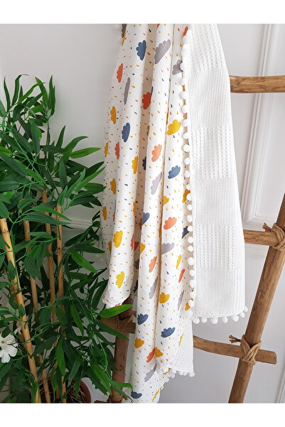 ib ilkimbebe بطانية أطفال موسلين بيكيه غائمة مقاس 85x90 - طبقة مزدوجة