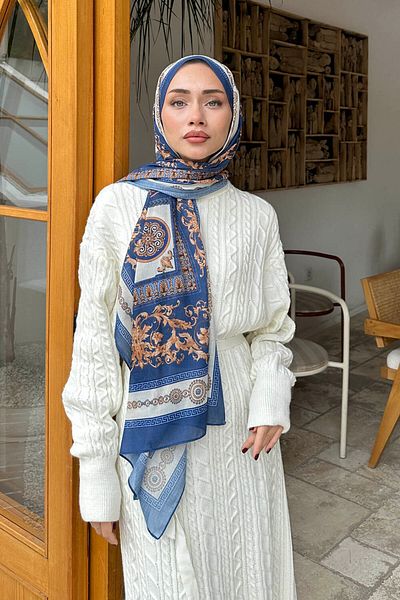 lamelif.com Indigo Midnight Blue - Βαμβακερό σάλι με σχέδιο Versa