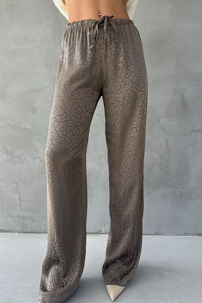 Seda Yalçın Atelier Light Khaki Leopard Patterned Jacquard Wide Leg Trousers