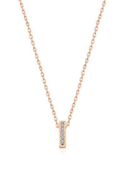 Nereze Kadın Rose Gold 925 Ayar Harf Kolye 3 Boyutlu I Harfi Gümüş Kolye