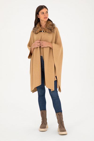 U.S. Polo Assn. Women's Sand Melange Knitwear Poncho 50270464 -Vr123