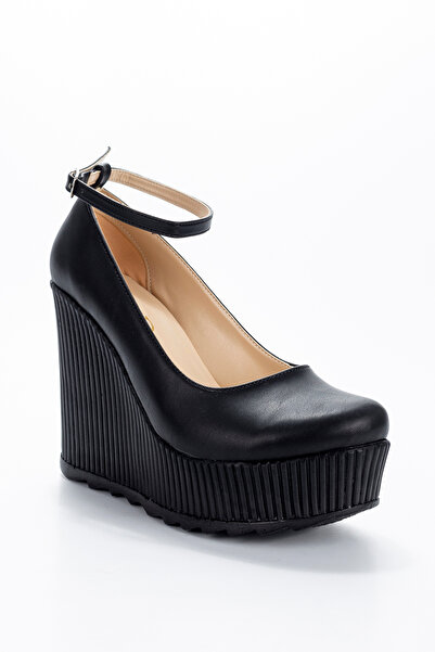 Store Dolgu Topukulu Siyah Cilt Ayakkabı Çınar Kayra1205