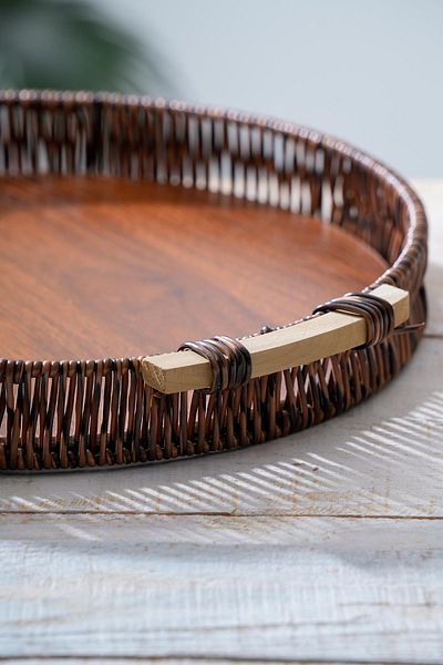 ACAR Wicker Round Presentation Tray - 34 cm