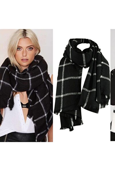 Aknur Moda Kare Desenli Atkı Omuz Şalı