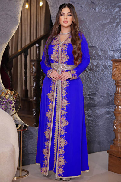 FLORA TEKSTİL Set de 2 rochii de seara caftan cu broderie aurie si detaliu din dantela - KFT 411403