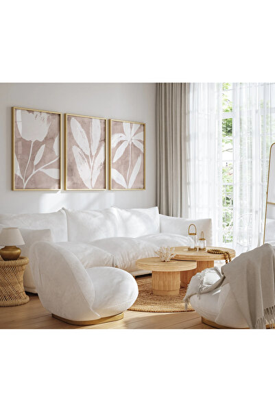 woodhomeworks Ahşap Çerçeveli 3 Lü Soyut Tablo Home Ev Salon Oturma Odası Yat...