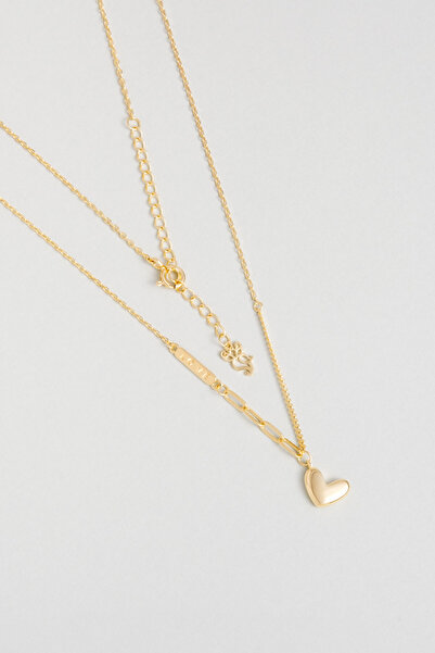 So CHIC... Romantik Kalp 18 Ayar Sarı Altın Kaplama 45 Cm Gümüş Kolye