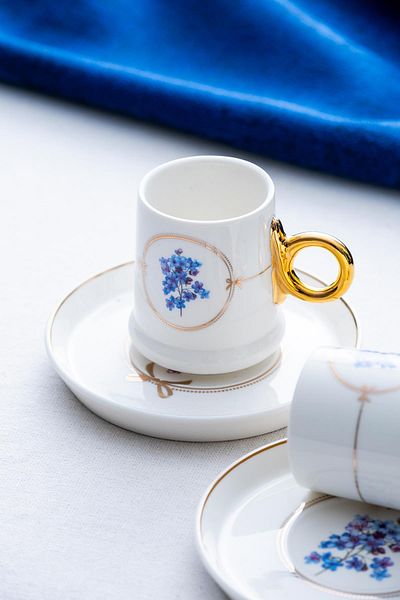 ACAR Wild Rose 2-Person Porcelain Coffee Cup Set - Stylish and Floral Pattern Design (90 ml)