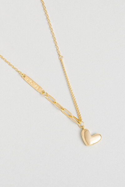 So CHIC... Romantik Kalp 18 Ayar Sarı Altın Kaplama 45 Cm Gümüş Kolye