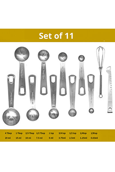 Choice1 Silver set Of 11 Measuring Spoons Set - Heavy Duty Stainless Steel Measuring Tools For Kitchen Cooki