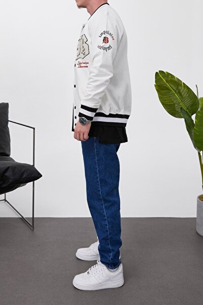 NOMARC Чоловічий коледж-жакет - Екрю з літерою B на грудях Повсякденний бомбер