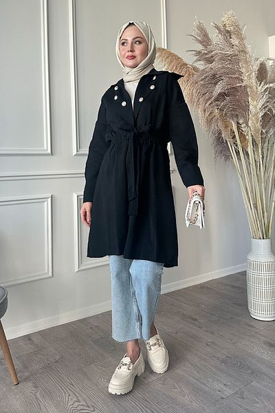 InStyle Cardigan negru din tricotaje cu șireturi