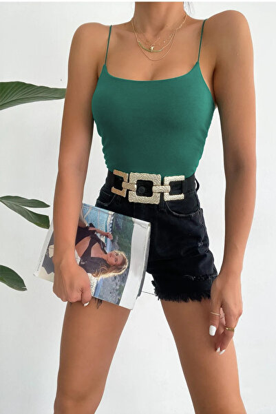 Tam Moda Bluză verde cu bretele de frânghie pentru femei