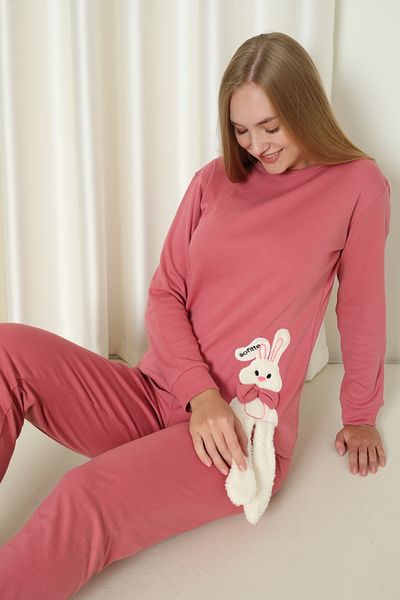 Wordex Fwn 4002 Interlock Winter Rabbit Women's Home Pajamas Set