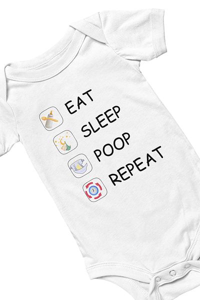 qoeuyl boutique Eat Sleep Poop Repeat Printed - Short Sleeve Baby Body