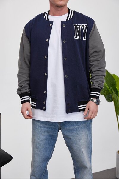 NOMARC Чоловічий коледж-жакет - синій щоденний бомбер з логотипом NY