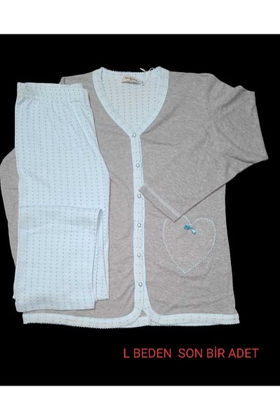 Fanilam Set de pijamale pentru femei, cu mâneci lungi, 100% bumbac, cu nasturi în față