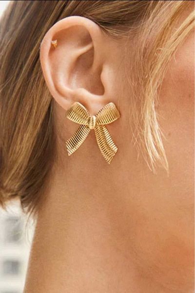 KYOLA DESİGN Gold Bow Striped Women's Earrings