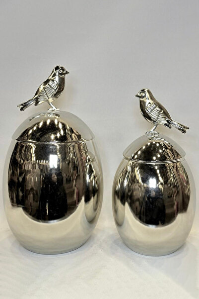 LEMİ DEKORASYON 2 Li Metal Kuşlu Gümüş Kutu