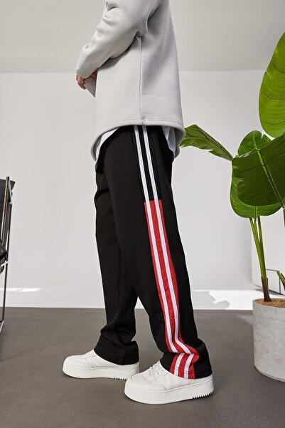 NOMARC Red Detailed 2 Line Black Tracksuit