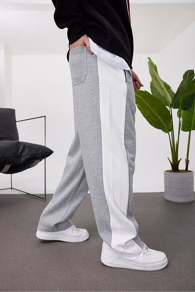 NOMARC Γκρι αθλητική φόρμα Loose Fit Stripe