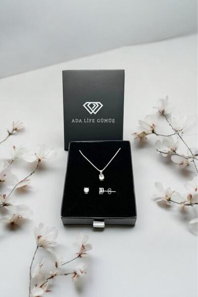 ADA LİFE GÜMÜŞ 925 Ayar Gümüş Kare Model 2 Li Set Kolye Küpe