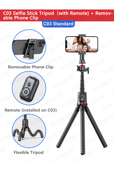 Choice حامل ثلاثي القوائم C03 على شكل أخطبوط، عصا سيلفي مرنة، حامل فيديو للهو...