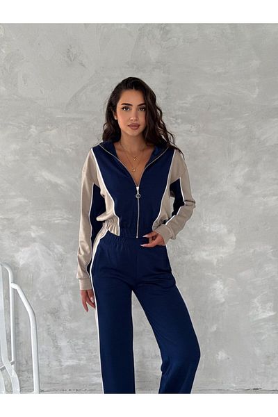 Pimody Γυναικεία φόρμα με φερμουάρ Navy Blue Modal Φόρμα Oys Fabric