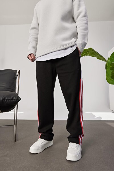 NOMARC Red Detailed 2 Line Black Tracksuit