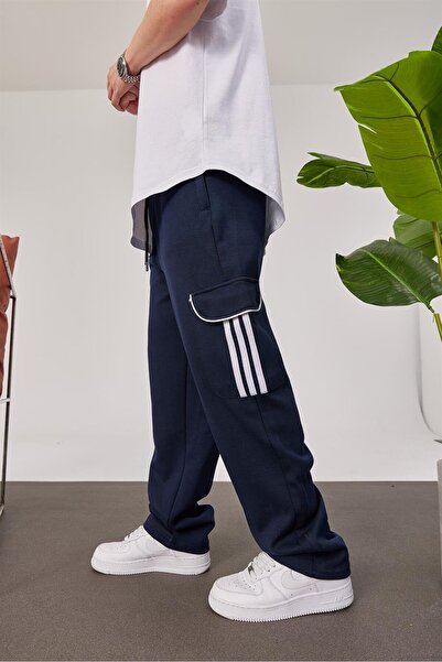 NOMARC Ριγέ φούτερ πλαϊνή τσέπη τεμαχίων σε μπλε ναυτικό χρώμα