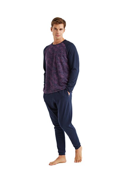 Blackspade Чоловічий піжамний комплект з довгими рукавами та синім візерунком C2T8N5O04