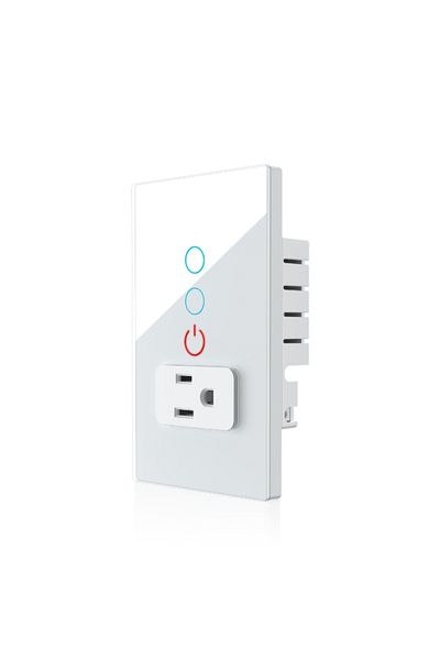 SHAWADER White 2gang Socket Wifi Smart Tuya Light Switch Stairs Mexico Us Wall Socket American Plug Outlet In