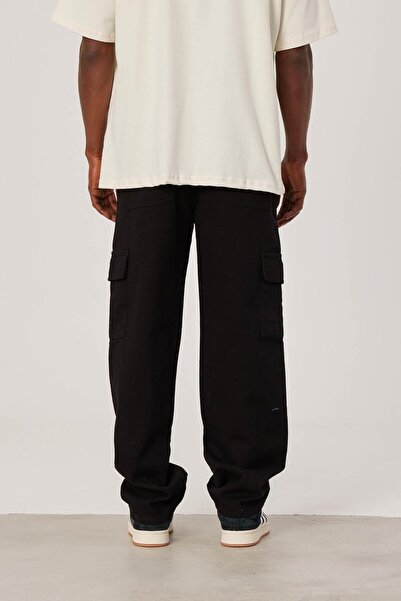 NOMARC Μαύρο φαρδύ παντελόνι DF Cargo με τσέπες