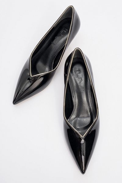 LuviShoes Eupho Black Patent Leather Women's Low Heeled Shoes
