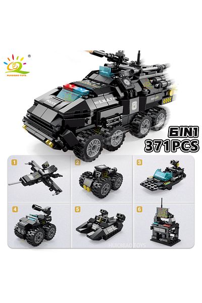 Choice No Box Huiqibao 371pcs 6in1 Swat Police Truck Building Blocks City Construction Plane Car Bricks Set