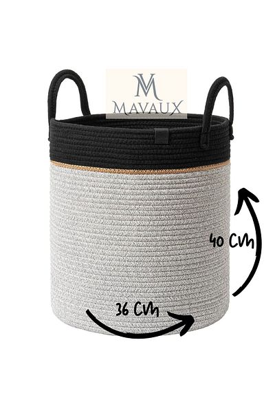 MaVaux Coș țesut de dimensiune mare 40cm-36cm - cu mâner lateral, răchită, iută, organizator