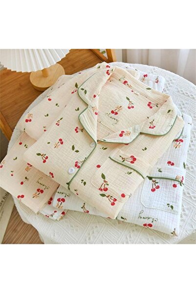 cdh çeyize dair herşey Beatiful Crinkle Cherry Knitted Special Fabric Pajama Set 6761