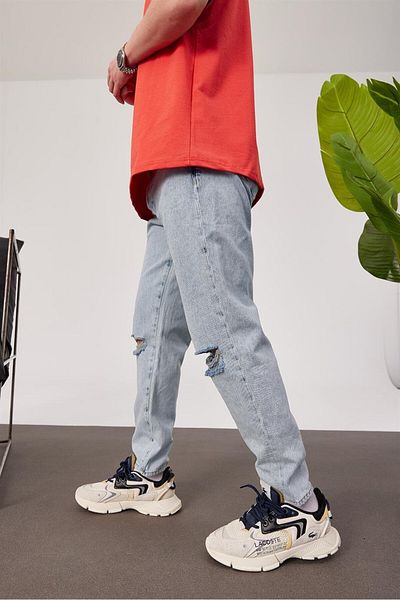 NOMARC 5101 String Ripped Slim Ice Blue Jean